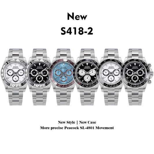 Sugess Diving Mens Watch Panda Automatic Mechanical Chronograph Peacock SL4801 Movement Wristwatch Waterproof Ceramic Bezel New