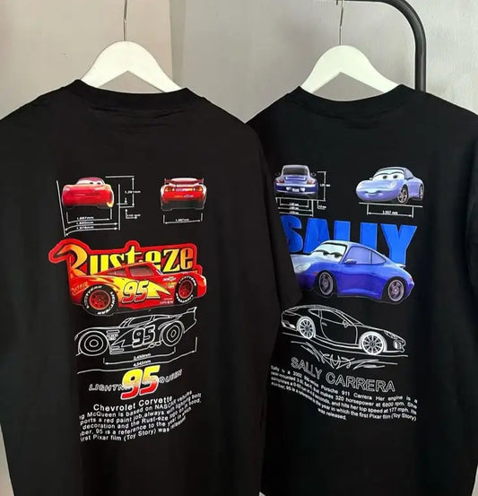 Summer New Lightning Mcqueen and Sally Printed Couple T-shirt Sally and Mcqueen Casual Cute Women's T-shirt Casual Tee Tops