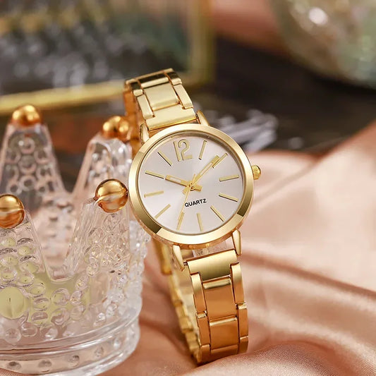 2pcs set simple dial hollow strap watch luxury women's fashion gold bracelet quartz watch student ladies watch