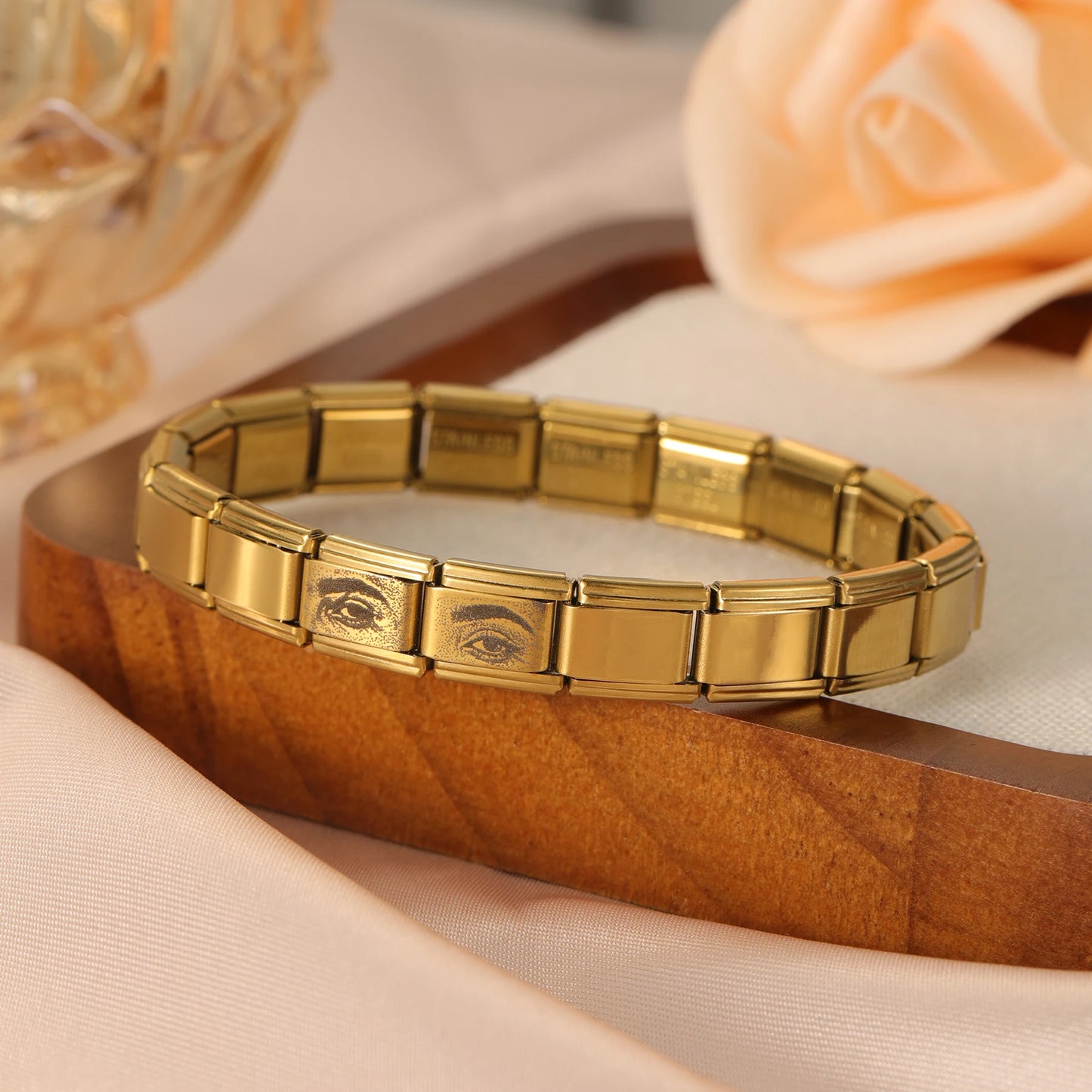 Carved Eye Jewelry Italian Custom Photo Bracelet Stainless Steel Spring Bracelet Personalized Valentine's Day Gift for Couples