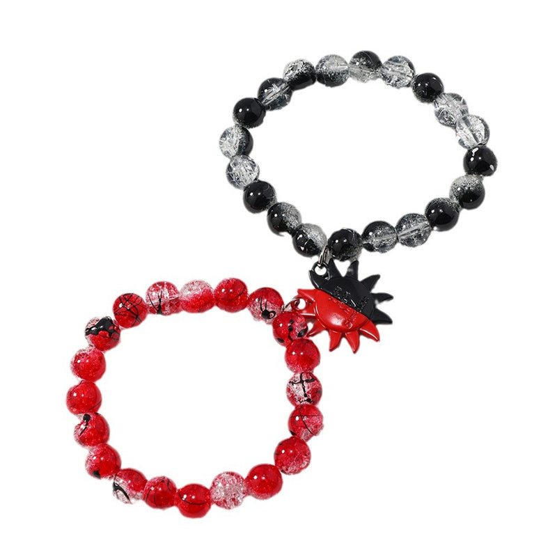 2Pcs Romantic ECG Heart Charms Couple Bracelet For Lover Women Men Magnetic Red Black Beaded Bracelets Party Jewelry Gifts