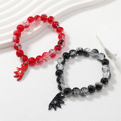 2Pcs Romantic ECG Heart Charms Couple Bracelet For Lover Women Men Magnetic Red Black Beaded Bracelets Party Jewelry Gifts