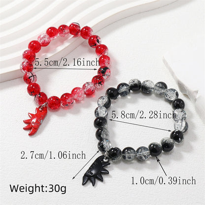 2Pcs Romantic ECG Heart Charms Couple Bracelet For Lover Women Men Magnetic Red Black Beaded Bracelets Party Jewelry Gifts