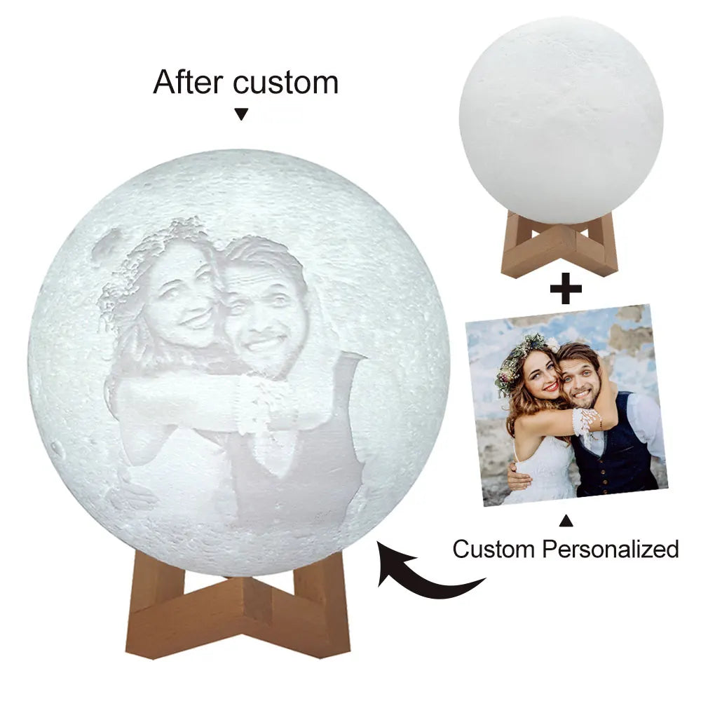 3D Printing Moon Lamp Personalized Photo Text Customized USB Night Light Birthday Mother Day Valentine's Christmas Lunar Gift