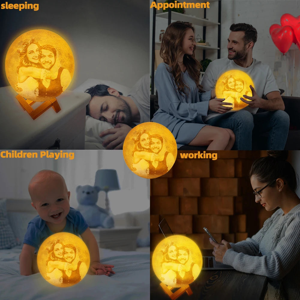 3D Printing Moon Lamp Personalized Photo Text Customized USB Night Light Birthday Mother Day Valentine's Christmas Lunar Gift