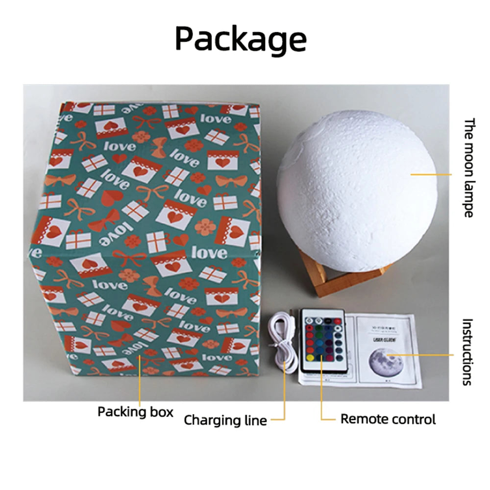 3D Printing Moon Lamp Personalized Photo Text Customized USB Night Light Birthday Mother Day Valentine's Christmas Lunar Gift