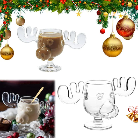 1-4PCS 240ml 8oz Christmas Vacation Moose Mug Christmas Reindeer Head Creative Elk Glass Wine Beer Water Juice Milk Glass