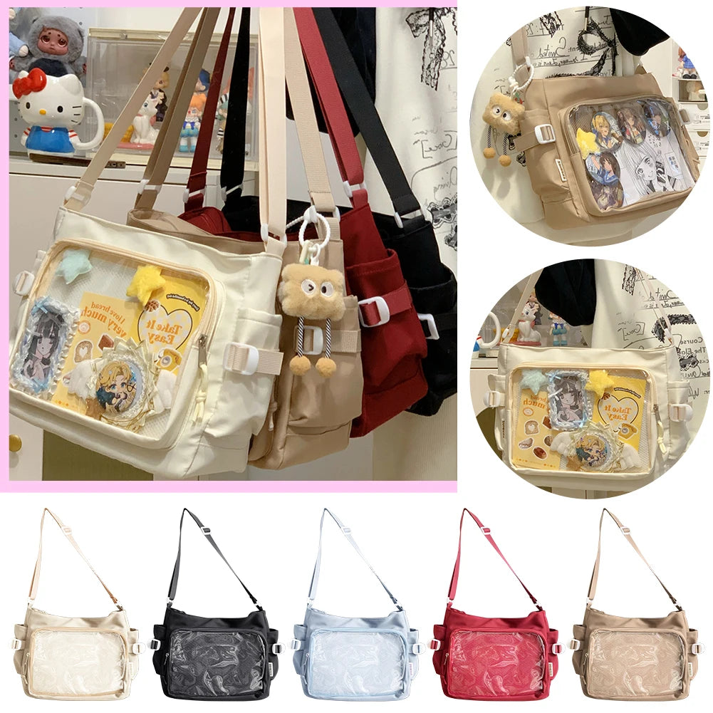 Japanese Y2K Lolita Transparent Shoulder Bag Women Trend Itabag Badge DIY Decoration Crossbody Bag Daily School Bag for Teenager