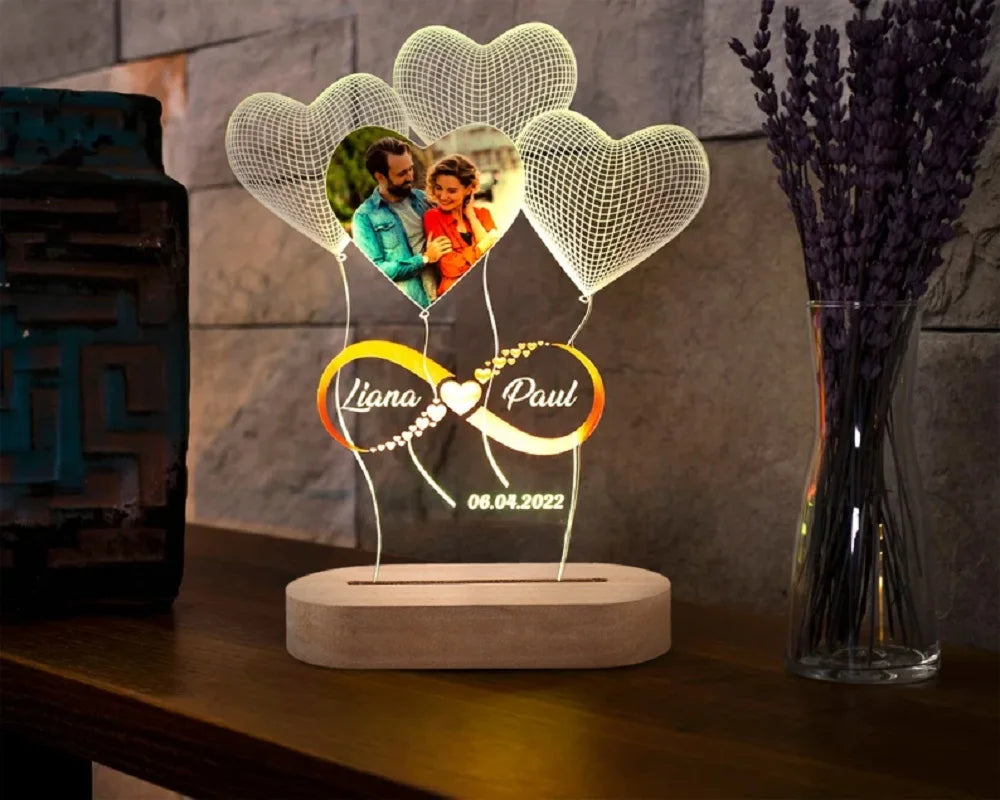 Personalized 3D Lamp Custom Photo Night Light Heart LED Lamp Name Date On Anniversary Wedding Valentin's Day Gift couples gifts