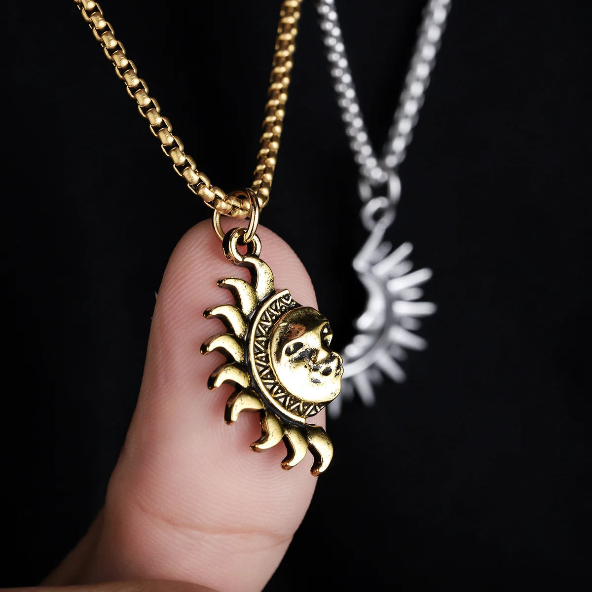 Vintage Sun and Moon Necklace for Men,Stainless Steel Pendant Necklace for Couples, Personalized Simple Jewelry Gift to Him Her