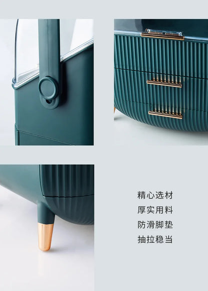 Luxury makeup storage box with lid, large-capacity dustproof cosmetic case for skincare products with handle