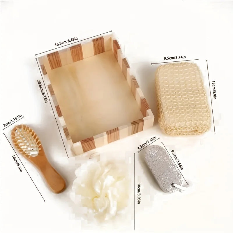 Bath Spa Gift Set Luxury Bathroom Accessories Kit with Loofah Brush Pumice Stone Wooden Box for Body Care Relaxation Gift Set