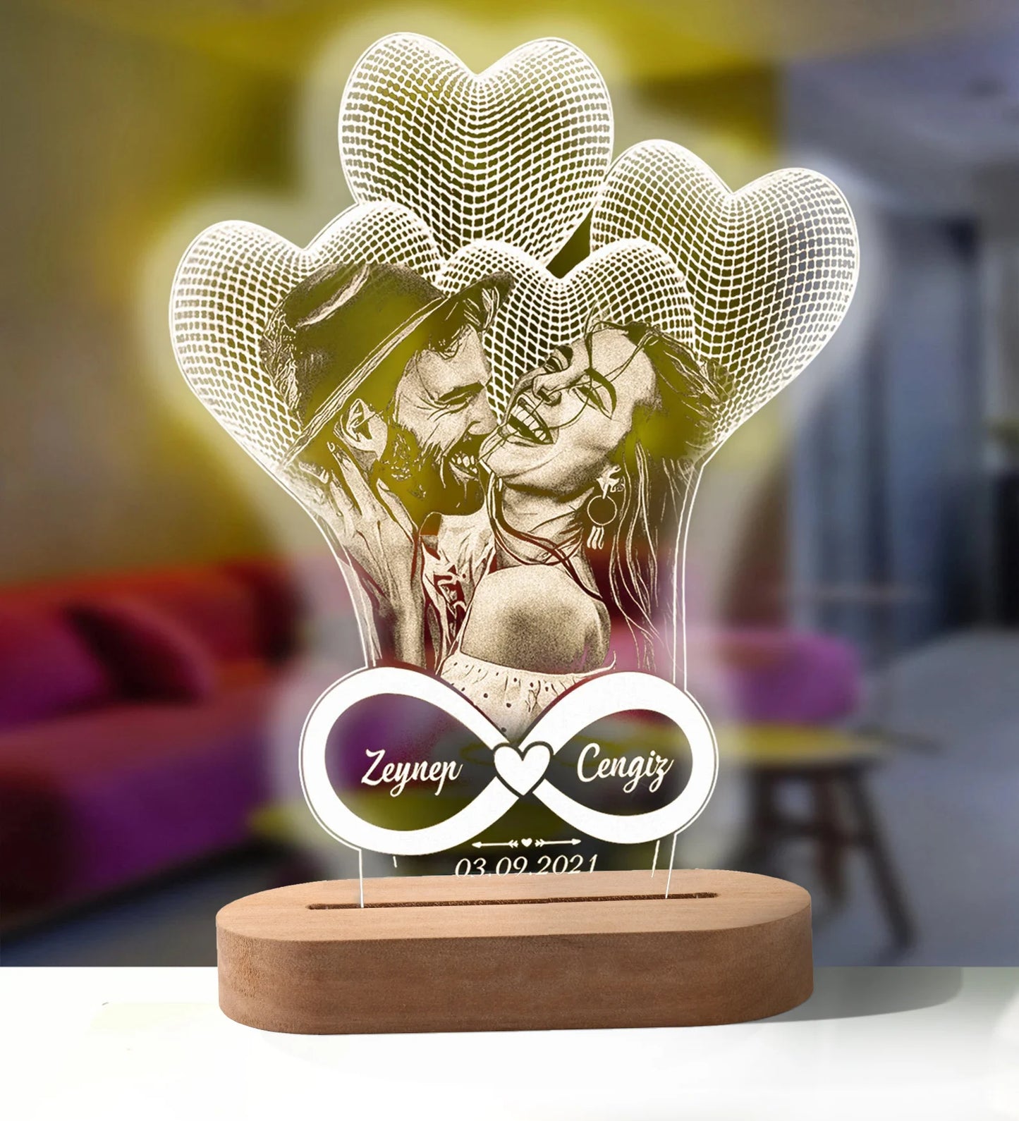 Personalized 3D Lamp Custom Photo Night Light Heart LED Lamp Name Date On Anniversary Wedding Valentin's Day Gift couples gifts