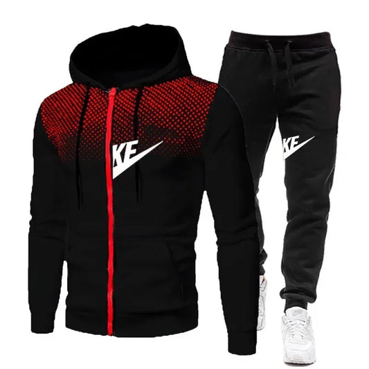 Autumn and winter zipper hooded sweatshirt + long pants set for men's new fashion casual outdoor fitness two-piece set