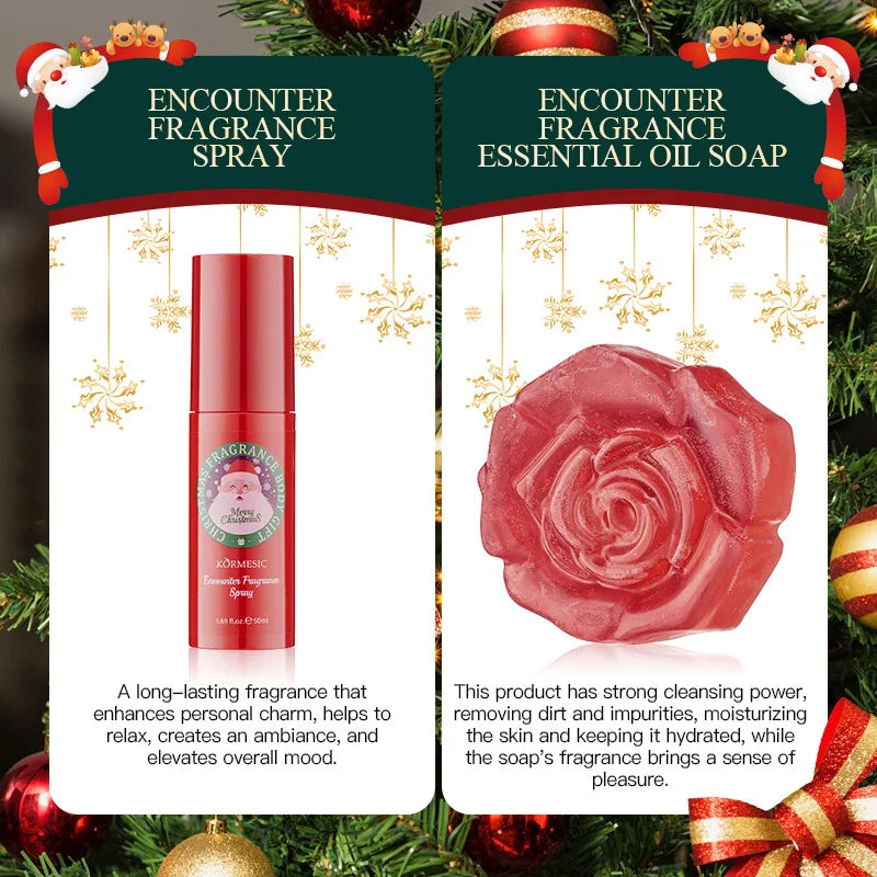 Luxurious complete Christmas gift box, 4-in-1 hand and body care set including moisturizer, body lotion, spray and soap bar