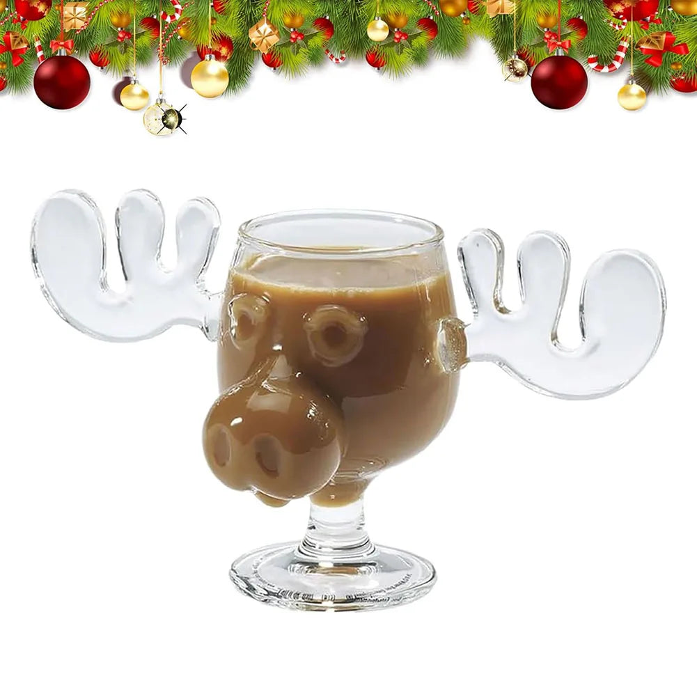 1-4PCS 240ml 8oz Christmas Vacation Moose Mug Christmas Reindeer Head Creative Elk Glass Wine Beer Water Juice Milk Glass