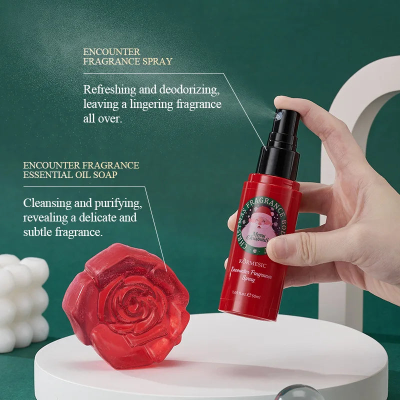 Luxurious complete Christmas gift box, 4-in-1 hand and body care set including moisturizer, body lotion, spray and soap bar