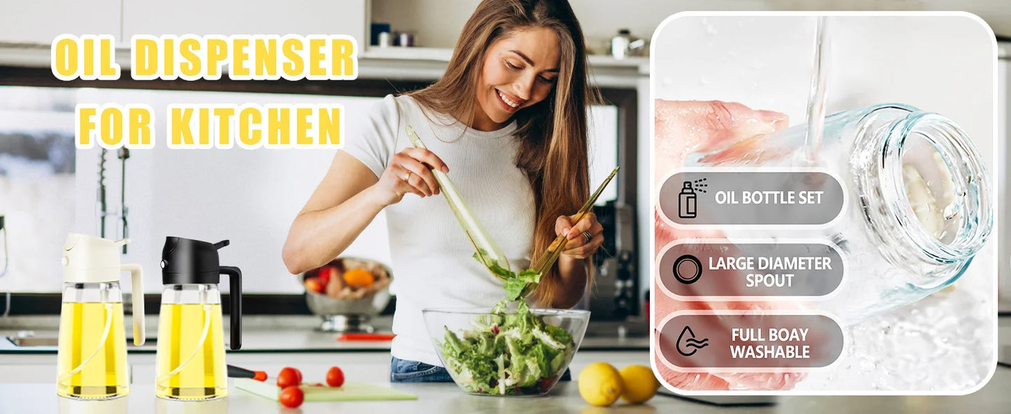 1-2PCS 2in1 Olive Oil Dispenser Bottle 500ml Plastic Oil Sprayer Cooking Oil Spray Tank BBQ Baking Picnic Kitchen Tools for Home