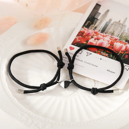 LATS 2 Pice Black White Color Hand Rope Love Magnetic Couple Good Friend Brother Party Student Travel Fashion Elegant Silver Mul