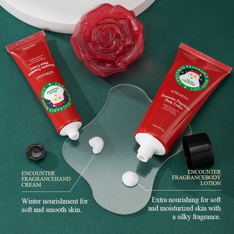 Luxurious complete Christmas gift box, 4-in-1 hand and body care set including moisturizer, body lotion, spray and soap bar