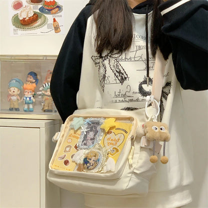 Japanese Y2K Lolita Transparent Shoulder Bag Women Trend Itabag Badge DIY Decoration Crossbody Bag Daily School Bag for Teenager