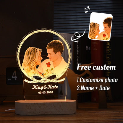 Personalized 3D Lamp Custom Photo Night Light Heart LED Lamp Name Date On Anniversary Wedding Valentin's Day Gift couples gifts