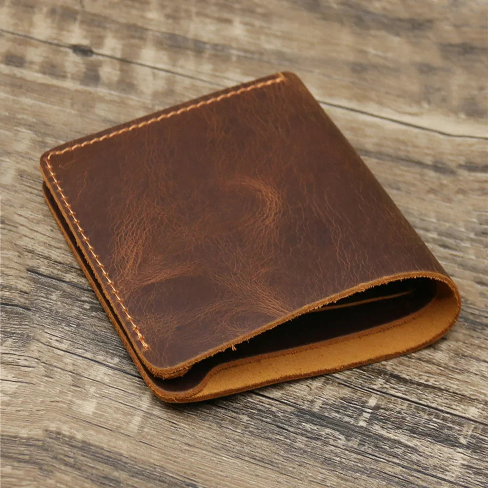 100% Genuine Leather Wallet Men Vintage Style Bifold Brown Wallet for Men Leather Genuine