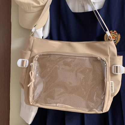Japanese Y2K Lolita Transparent Shoulder Bag Women Trend Itabag Badge DIY Decoration Crossbody Bag Daily School Bag for Teenager