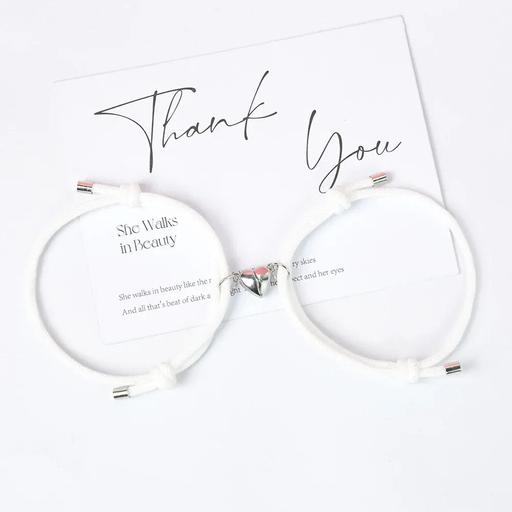 LATS 2 Pice Black White Color Hand Rope Love Magnetic Couple Good Friend Brother Party Student Travel Fashion Elegant Silver Mul