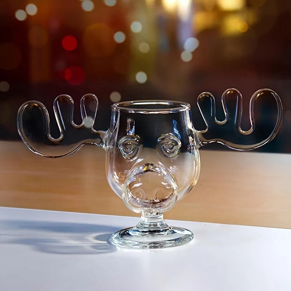 1-4PCS 240ml 8oz Christmas Vacation Moose Mug Christmas Reindeer Head Creative Elk Glass Wine Beer Water Juice Milk Glass