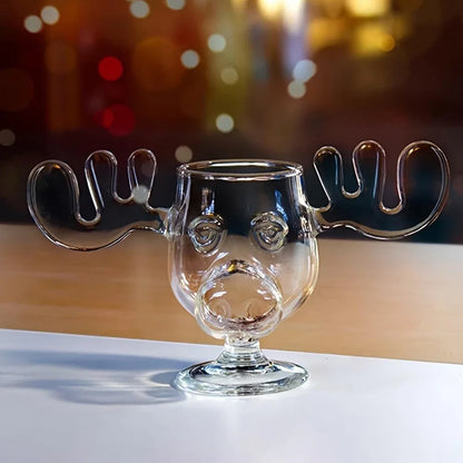 1-4PCS 240ml 8oz Christmas Vacation Moose Mug Christmas Reindeer Head Creative Elk Glass Wine Beer Water Juice Milk Glass