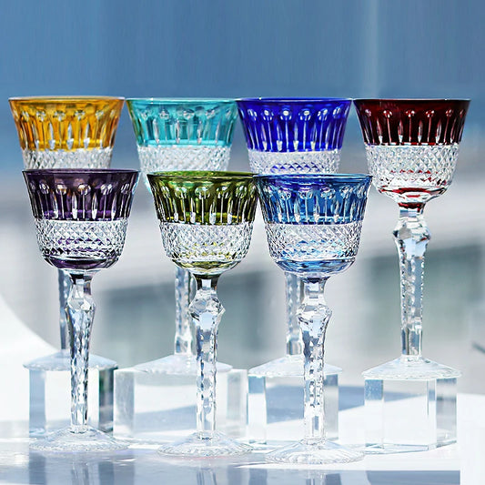 Handcrafts Czech Style Lotus Multi Colored Glass Hock Wine Glasses  With Gift Box