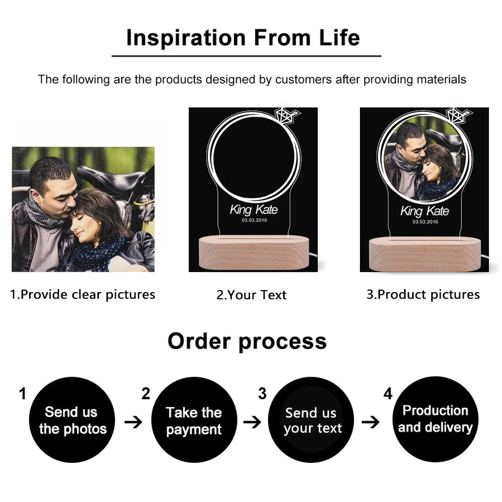 Personalized 3D Lamp Custom Photo Night Light Heart LED Lamp Name Date On Anniversary Wedding Valentin's Day Gift couples gifts