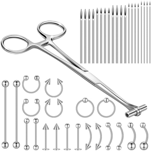 1/2/41 Pieces Body Piercing Tool Kit 316L Stainless Steel Piercing Needles Nose Ring Hoop Jewelry for Ear Lip Belly Navel Tongue