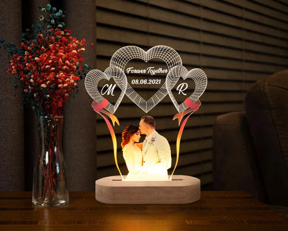 Personalized 3D Lamp Custom Photo Night Light Heart LED Lamp Name Date On Anniversary Wedding Valentin's Day Gift couples gifts