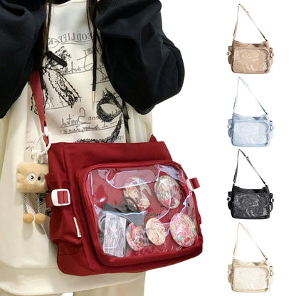 Japanese Y2K Lolita Transparent Shoulder Bag Women Trend Itabag Badge DIY Decoration Crossbody Bag Daily School Bag for Teenager