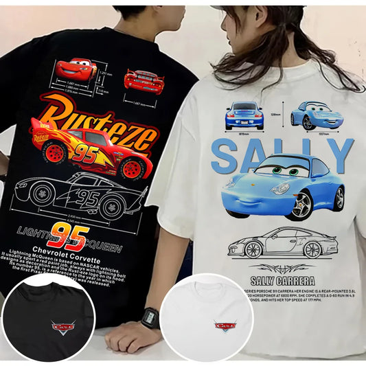 Summer New Lightning Mcqueen and Sally Printed Couple T-shirt Sally and Mcqueen Casual Cute Women's T-shirt Casual Tee Tops