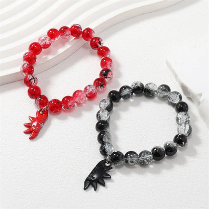 2Pcs Romantic ECG Heart Charms Couple Bracelet For Lover Women Men Magnetic Red Black Beaded Bracelets Party Jewelry Gifts