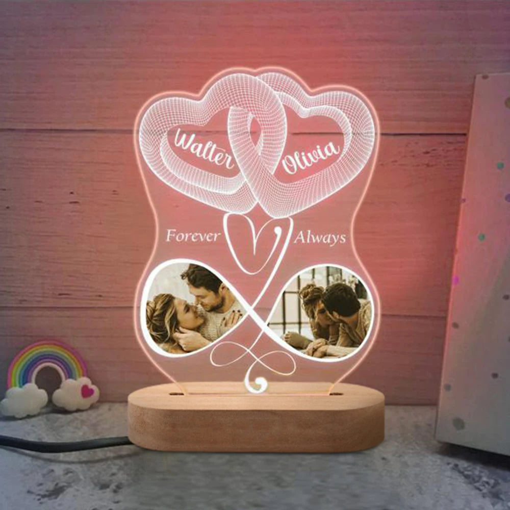 Personalized 3D Lamp Custom Photo Night Light Heart LED Lamp Name Date On Anniversary Wedding Valentin's Day Gift couples gifts