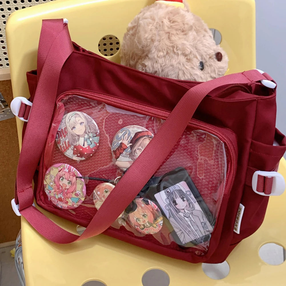 Japanese Y2K Lolita Transparent Shoulder Bag Women Trend Itabag Badge DIY Decoration Crossbody Bag Daily School Bag for Teenager