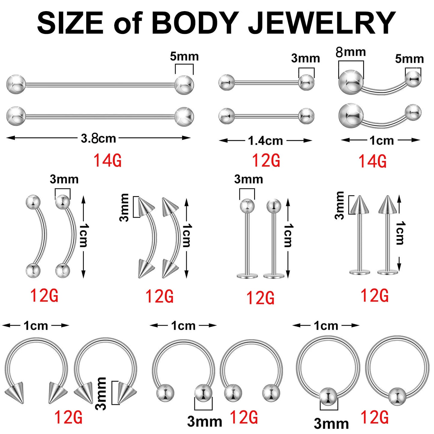 1/2/41 Pieces Body Piercing Tool Kit 316L Stainless Steel Piercing Needles Nose Ring Hoop Jewelry for Ear Lip Belly Navel Tongue