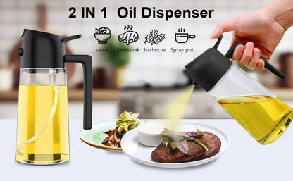 1-2PCS 2in1 Olive Oil Dispenser Bottle 500ml Plastic Oil Sprayer Cooking Oil Spray Tank BBQ Baking Picnic Kitchen Tools for Home
