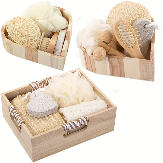 Bath Spa Gift Set Luxury Bathroom Accessories Kit with Loofah Brush Pumice Stone Wooden Box for Body Care Relaxation Gift Set