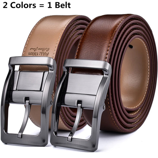 1Pcs Men's Reversible Classic Dress Belt Leather Rotating Buckle Two In One