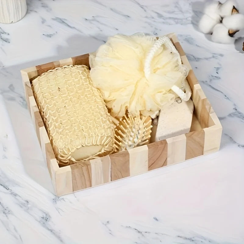 Bath Spa Gift Set Luxury Bathroom Accessories Kit with Loofah Brush Pumice Stone Wooden Box for Body Care Relaxation Gift Set