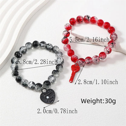 2Pcs Romantic ECG Heart Charms Couple Bracelet For Lover Women Men Magnetic Red Black Beaded Bracelets Party Jewelry Gifts
