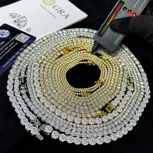 2/3/4/5mm Real Moissanite Tennis Necklace Bracelet For Women Men 925 Sterling Silver Full Diamonds With GRA Hiphop Party Jewelry