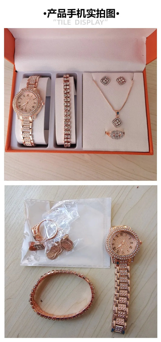 Elegant Ladies Quartz Wrist Watch Bracelet Set 6PCS Set Women Watch Clock Roman Dial Luxury Brand Design Women Relógio Feminino