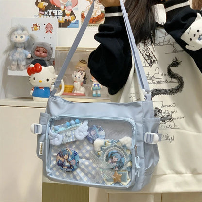 Japanese Y2K Lolita Transparent Shoulder Bag Women Trend Itabag Badge DIY Decoration Crossbody Bag Daily School Bag for Teenager