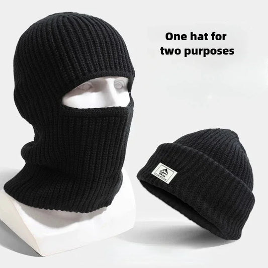 2 in1 Winter Mask Beanies Hats Warm Knitted Balaclava Hats Windproof Solid Full Face Ski Bonnet Tactical Cycling Earmuffs Cap